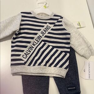 Calvin Klein Jeans Gray and Blue Top with Pants - Never worn - 3/6 months